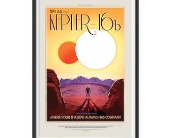Nasa Space Tourism Posters - Impresión de arte de pared para el hogar, oficina, escuela, pared del aula - Kepler-16b - Donde su sombra siempre tiene compañía