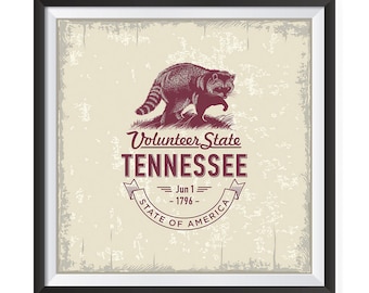 USA State Icon Posters - Poster Printing USA Flags Icons Symbol Wall Posters- Wall Art Print for Home Office Decor - TENNESSEE