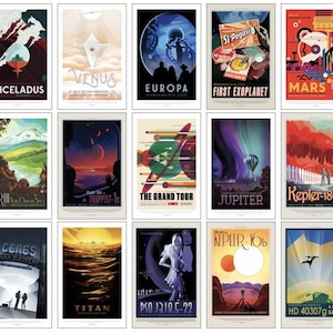Carteles de viajes espaciales JPL de la NASA - Conjunto de 15 (conjunto completo) Increíbles impresiones de arte de la NASA para la escuela, habitación para niños, decoración del ministerio del interior - 11 X 17 pulgadas cada uno