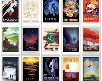 NASA JPL Space Travel Posters - Set of 15 (Whole Set) Amazing NASA Art Prints for School, Kids Room,Home Office Decor - 11 X 17 inches each