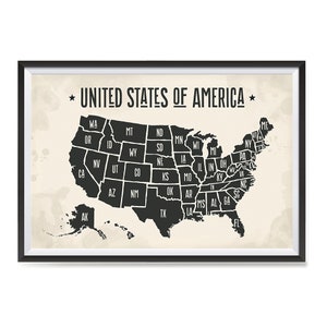 USA Maps with States Details Posters - Poster Printing - Wall Art Print for Home School, Classroom, Office Decor - Black Title