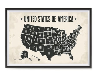 USA Maps with States Details Posters - Poster Printing - Wall Art Print for Home School, Classroom, Office Decor - Black Title