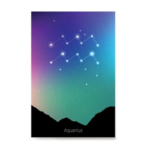 Zodiac Signs, Horoscope Constellations Posters - Poster Printing - Wall Art Print for Home Office Decor - Aquarius