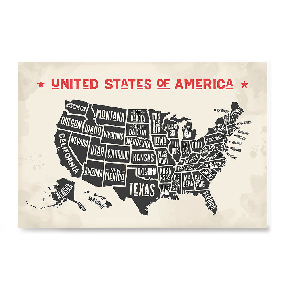 USA Wall Map, Water Colour Map, Tourist Attraction, A4 Art Print, America USA Wall Map, Water Colour Map, Tourist Attraction, A4 Art Print, America