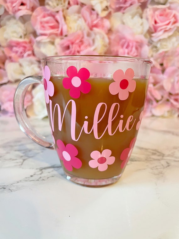 Personalised Mug 300ml - Mum Mug - Mother’s Day Mug - Flower Mug - Personalised Glass - Personalised Glass Mug - Mummy gift - Nan Glass