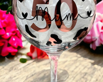 Leopard Print Personalised Birthday Gin Glass - Lots of colours - Birthday Glass - Age Glass - Personalised Glass - Animal Print