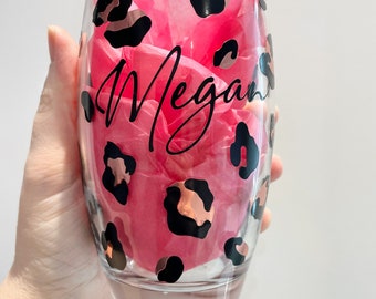Personalised Mixer Glass - Leopard Print Glass - Vodka - Whisky - Gin - Tall Glass - Hi Ball Glass - Animal Print - Mother’s Day gift
