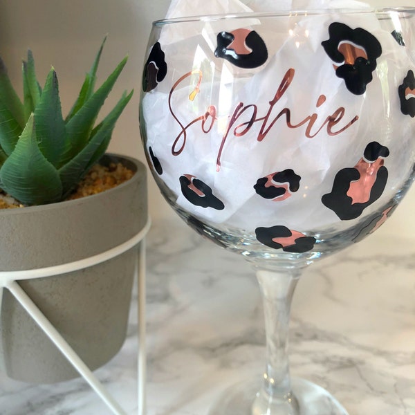 Personalised Gin Glass - Leopard Print Gin Glass - Christmas glass - Christmas gin glass - Teacher gift