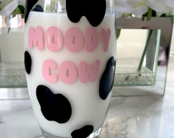 Moody Cow Mixer Glass - Personalised Cow Print Glass - Whisky Bacardi Vodka Glass - Anima Print - Tall Glass