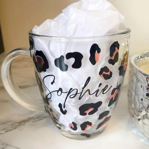Personalized Leopard Print Photo Coaster – Square Glossy Mug & Coaster Set, Custom Office Or Home Gift 6 thumbnail image