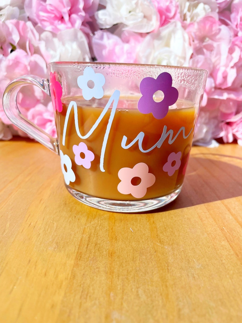 Personalised Mug Mum Mug Mothers Day Mug Flower Mug Personalised Glass Personalised Glass Mug Mummy gift Nan Glass image 4