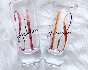 Personalised Birthday Shot Glass 60ml - Lots of colours - Personalised glass- Birthday Glass - 18th 21st 30th 40th