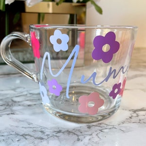 Personalised Mug Mum Mug Mothers Day Mug Flower Mug Personalised Glass Personalised Glass Mug Mummy gift Nan Glass image 5