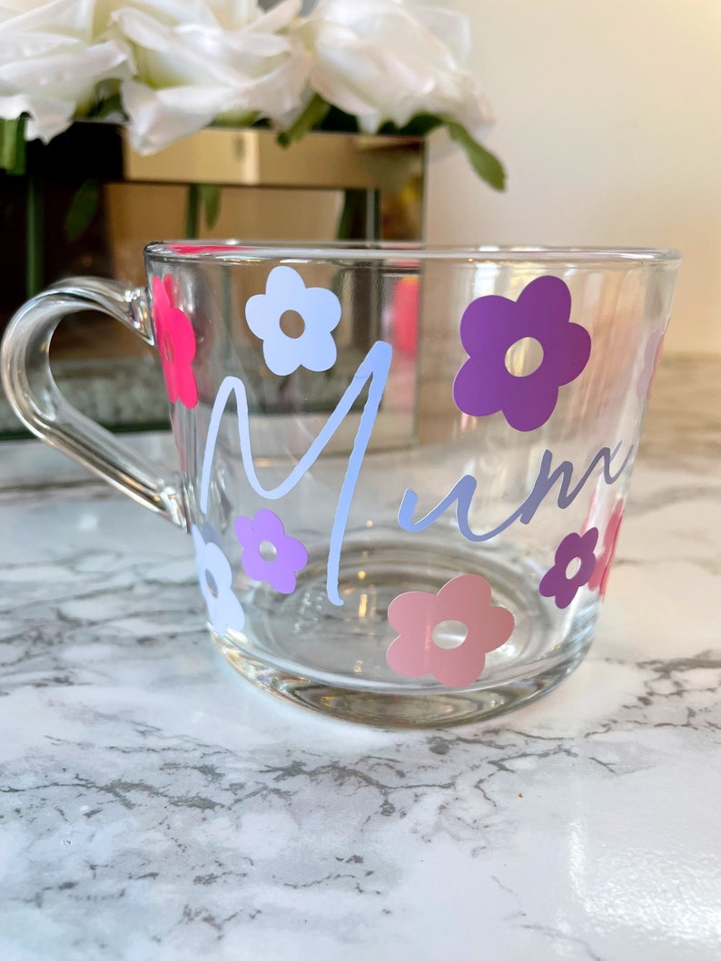 Personalised Mug Mum Mug Mothers Day Mug Flower Mug Personalised Glass Personalised Glass Mug Mummy gift Nan Glass image 5