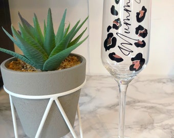 Personalised Prosecco Glass - Leopard Print Prosecco Glass - Mum Glass - Mothers Day Gift - champagne flute