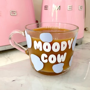 Moody Cow Glass Mug - 360ml - Personalised Mug- Cow Print Mug - Cow Print - Tea Coffee - Animal Print