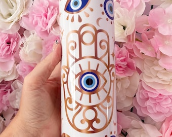 Evil Eye 20oz Stainless Steel Tumbler in Pink and Blue - Hot and Cold Drinks