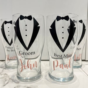 Personalised Pint Glass - Wedding Glasses - Groomsman Glasses - Bride Groom Father of the bride glass - Wedding Gift - Groom Gift