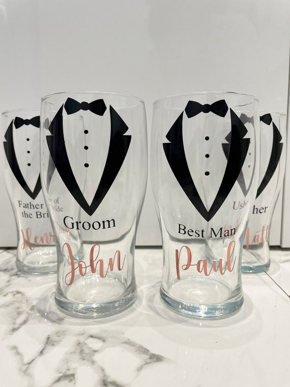 Personalised Pint Glass - Wedding Glasses - Groomsman Glasses - Bride Groom Father of the bride glass - Wedding Gift - Groom Gift