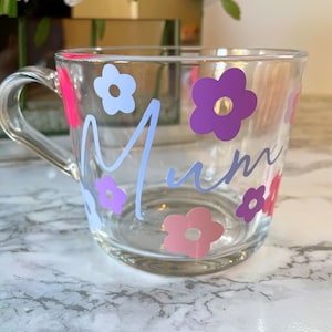 Personalised Mug Mum Mug Mothers Day Mug Flower Mug Personalised Glass Personalised Glass Mug Mummy gift Nan Glass zdjęcie 3