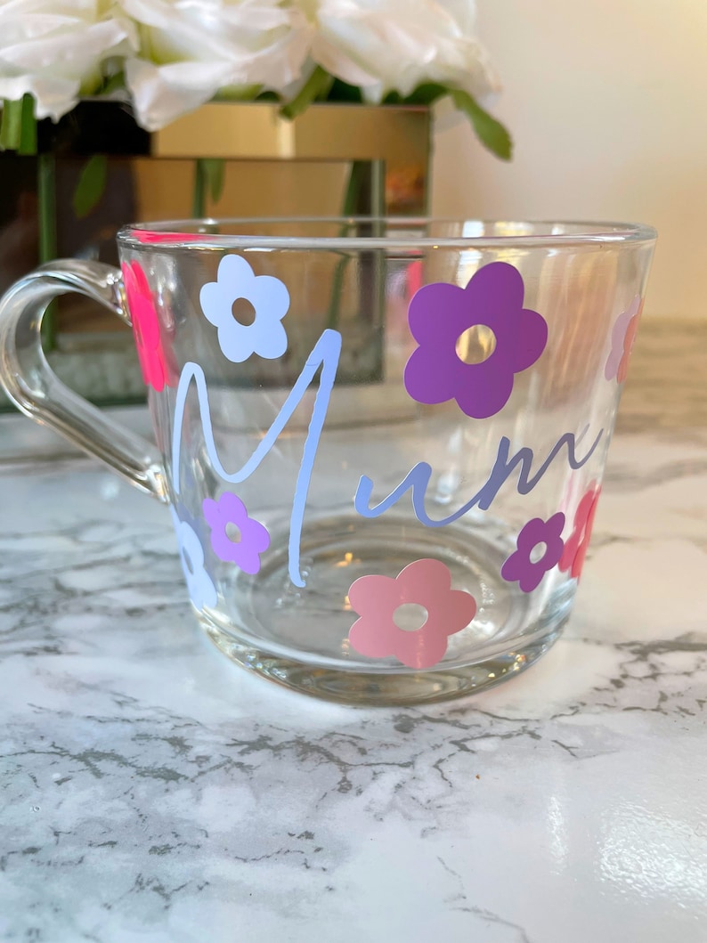 Personalised Mug Mum Mug Mothers Day Mug Flower Mug Personalised Glass Personalised Glass Mug Mummy gift Nan Glass image 3