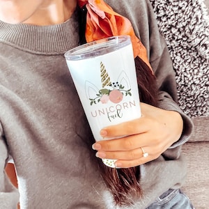 Unicorn Coffee Tumbler, Unicorn Coffee Mug, Unicorn Gifts for Women, Unicorn Gifts for Adults, Funny Unicorn Mug, Unicorn Cup for Her Floral
