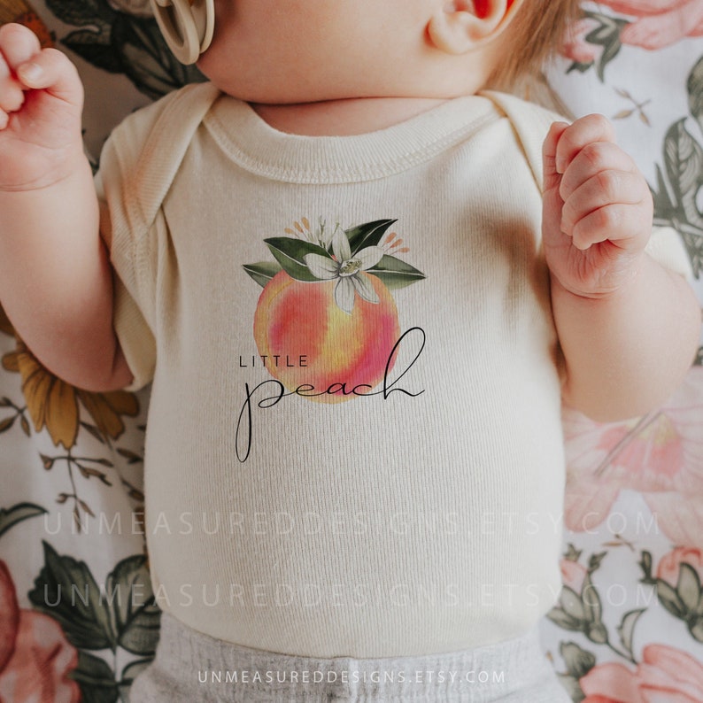 Little Peach Infant Fine Jersey Bodysuit Watercolor Peach Baby Once Piece Jumper Cute and Sweet Little Georgia Peach Baby Shower SAVANNAH