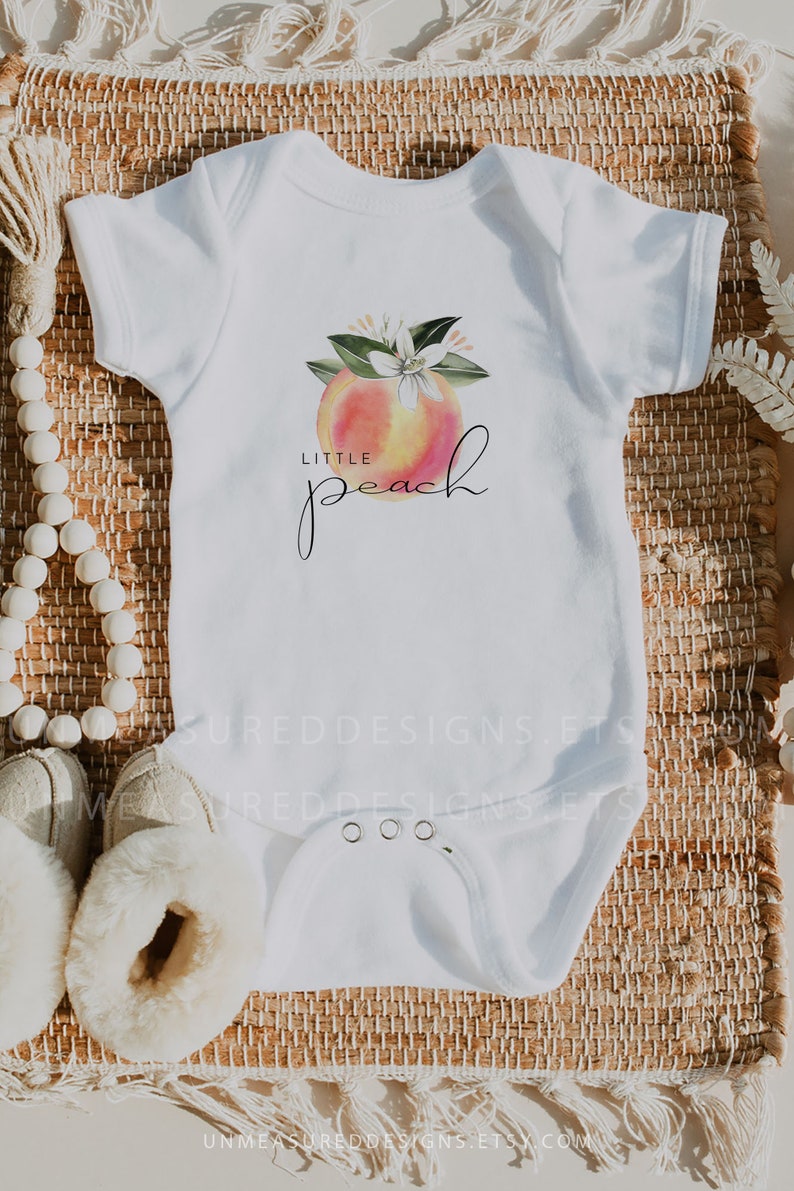 Little Peach Infant Fine Jersey Bodysuit Watercolor Peach Baby Once Piece Jumper Cute and Sweet Little Georgia Peach Baby Shower SAVANNAH