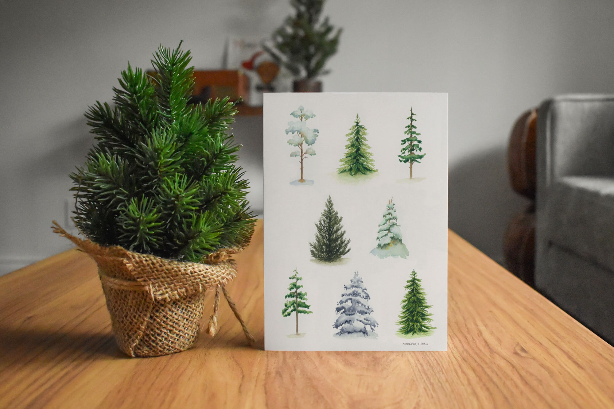 Winter Tree Sampler, Art Note Card, Watercolor, Blank Greeting Card ...
