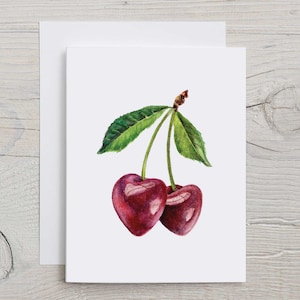 Cerejas de São Valentim, Cartão de Nota de Arte, Aquarela, Cartão de Saudação em Branco, Cartão de Dia dos Namorados, Aniversário, Amor, Cerejas em Forma de Coração, Frutas