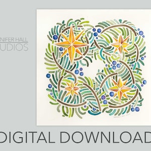 Advent Wreath Digital Download, Printable Art, Christmas, Watercolor Painting, Candles, Abstract, Advent, Digital Print, Wall Art
