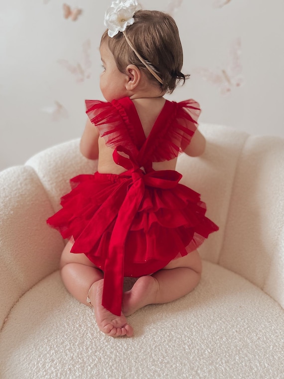Luella Ruffle Bum Baby Romper cherry Red christmas Onesie Etsy UK