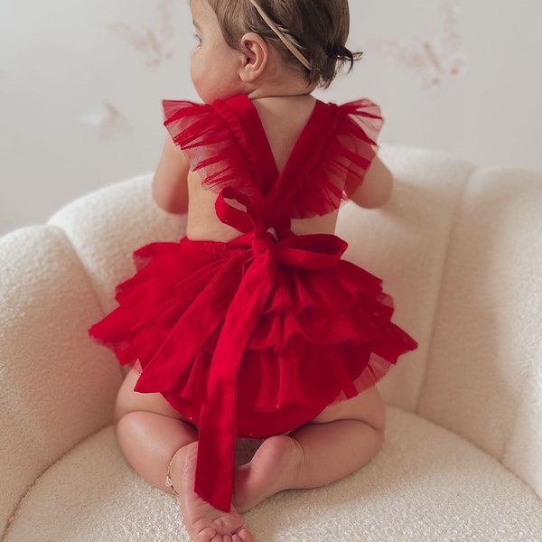 Luella Ruffle Bum Baby Romper-Cherry Red-My First Valentine’s Day Baby Outfit