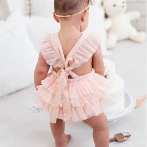 Luella Ruffle Bum Baby Girl  Romper-Rose Pink First Birthday-Cake Smash-Photo Shoot Outfit