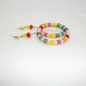 Fiesta Drop Dangle Earrings Hoops Boho DayOfTheDead Cinco De Mayo Statement Vacation Beach Wood Rainbow Multicolors Crystals Gold WomenTeens