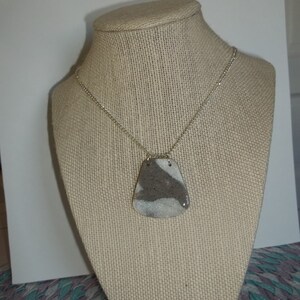 Pendant Necklace Boho Statement Faux Gemstone Gray Granite Pearl Translucent Dust Silver Trapezoid Polymer Clay Lightweight WomenTeens Gift