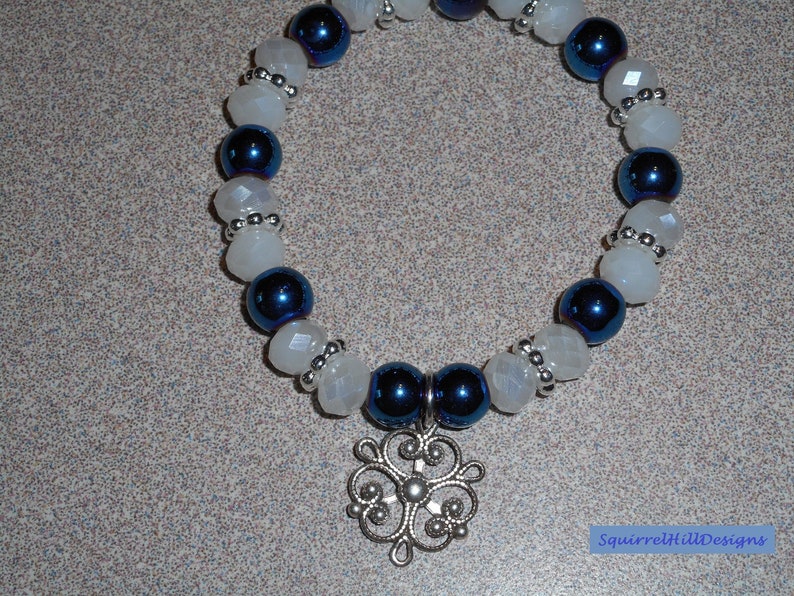 Frozen Inspired Elsa Inspired Disney Inspired Stretch Bracelet Blue White Beaded Charm Women Girls Bride Mother/'s Day Prom