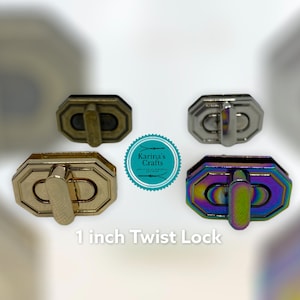 May include: Four 1 inch twist locks in different finishes: antique brass, gold, silver, and iridescent.