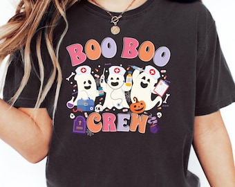 Camiseta Comfort Colors de Enfermeira para o Halloween, Camiseta Boo Boo Crew, Camiseta de Enfermagem para o Halloween, Camiseta Divertida de Halloween, Camiseta Fofa de Enfermeira, Camiseta Assustadora de Enfermeira