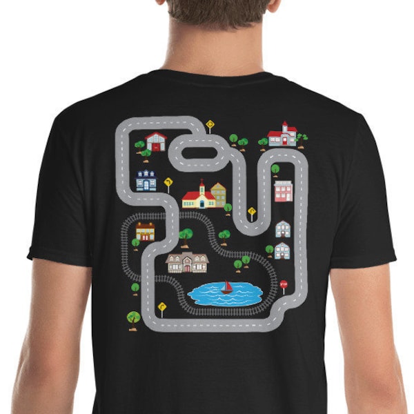 Juega a los coches en la espalda de papá Camisa Playmat Train Car Road Toy Games Divertido Día del Padre Camiseta de regalo, juega a los coches en papá, regalo del día del padre