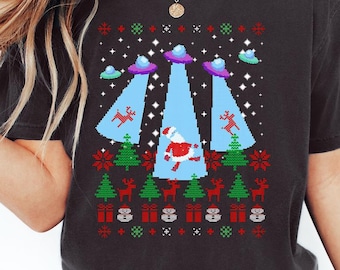 Santa Claus Shirt, Alien Invasion Tshirt, Xmas Tee, UFO Spaceship Apparel, Ugly Christmas Shirt, Extraterrestrial Shirt, Alien Believer Gift