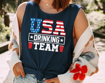 Comfort Colors® USA Drinking Team Tank Top, Beer Drinking Game Tank, Red White and Blue Tank, Patriotic 4th July of Tank, Beer Pong Tank