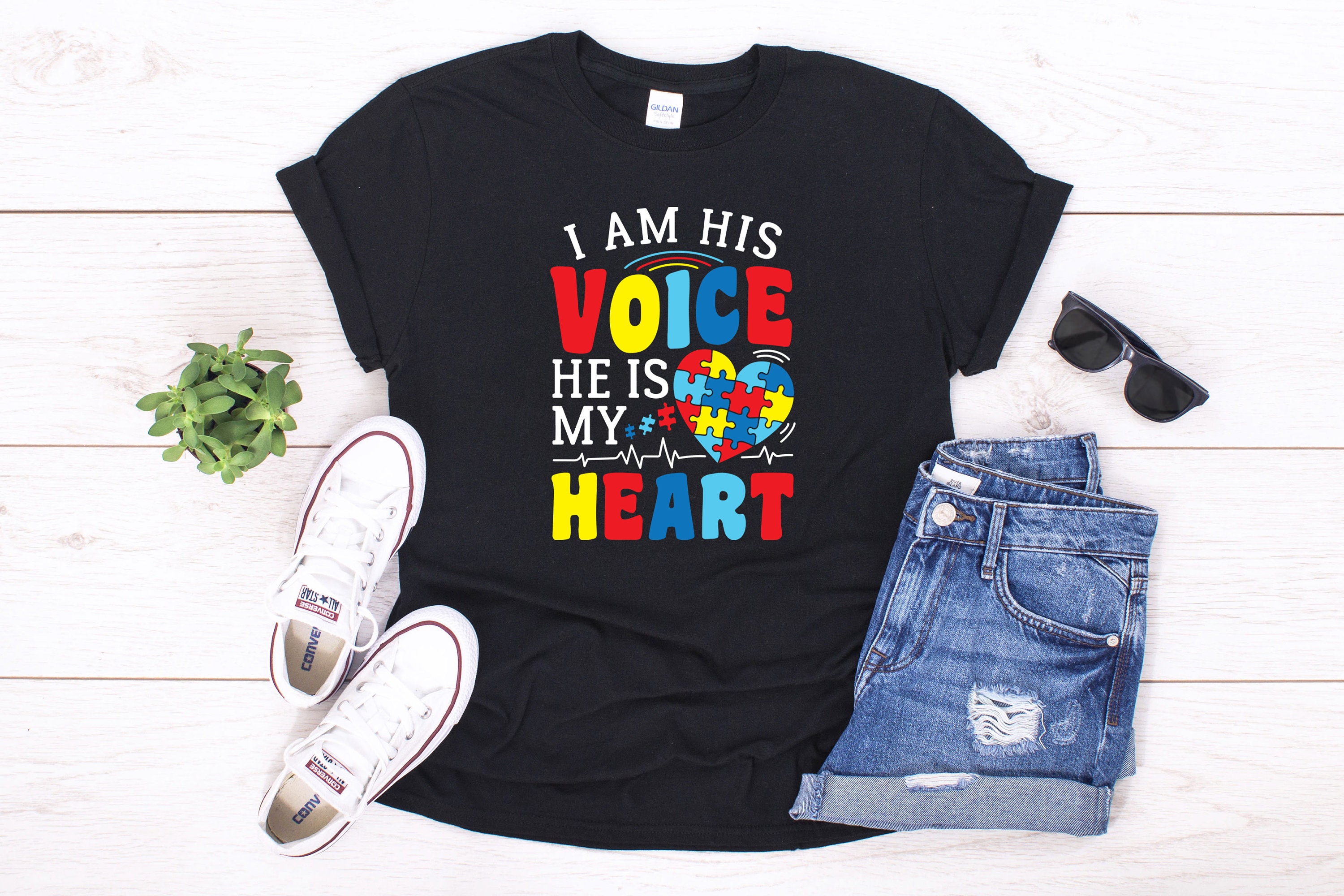 I Am His Voice He Is My Heart Autism Heartbeat Gift T-Shirt | Etsy