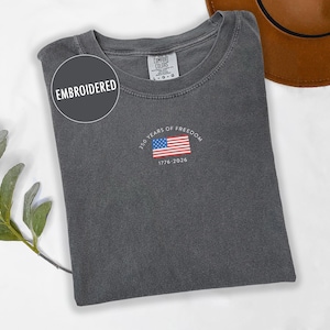 Chemise 250e anniversaire américaine brodée, chemise 250 ans de liberté USA, chemise célébration du demi-cinquantième anniversaire, 1776-2026, t-shirt 4 juillet