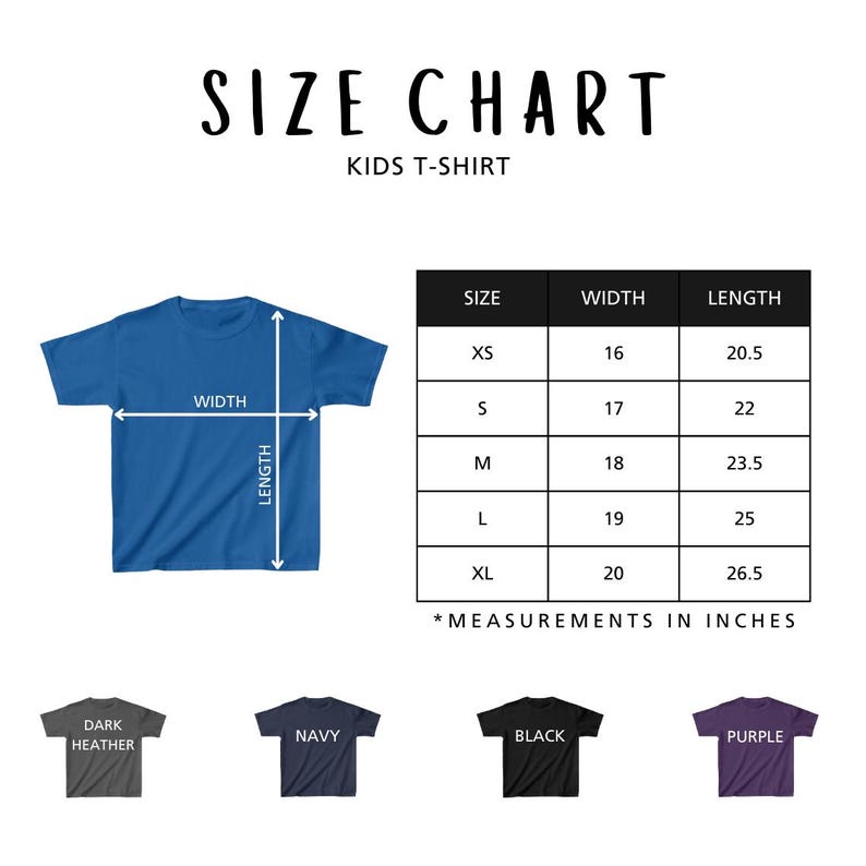 a t - shirt measurements chart for a child's size chart
