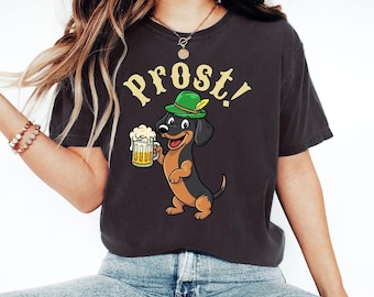Camiseta Prost Oktoberfest, camiseta de perro salchicha, camiseta de festival alemán, regalo para amantes de la cerveza, ropa de Baviera, ropa para amantes de los perros, camiseta de perro salchicha