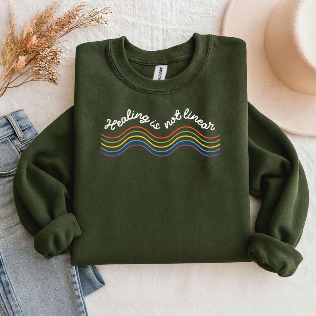 Recovery Sweaters Embroidered Healing is Not Linear Sweatshirt, Mental Health Awareness ...