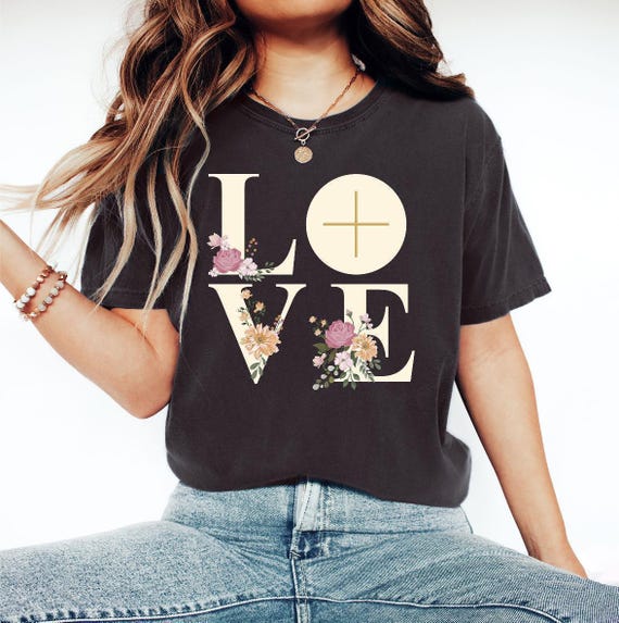 Comfort Colors® Eucharist Shirt, Catholic Shirt, Eucharistic Adoration Shirt, Baptism Gift, Floral Christian Shirt, Catholic Marian TShirt