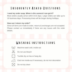 a set of frequently asked questions and washing instructions for a clothing store. The questions are about returning orders and washing instructions, and the instructions provide guidelines on how to properly wash and care for the items.