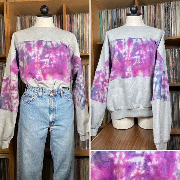 Reworked Vintage Champion Sweatshirt - One of a Kind - Color Block Tie Dye - One of a Kind - 1 of 1 - Oversized - XL - Tie Dye Champion